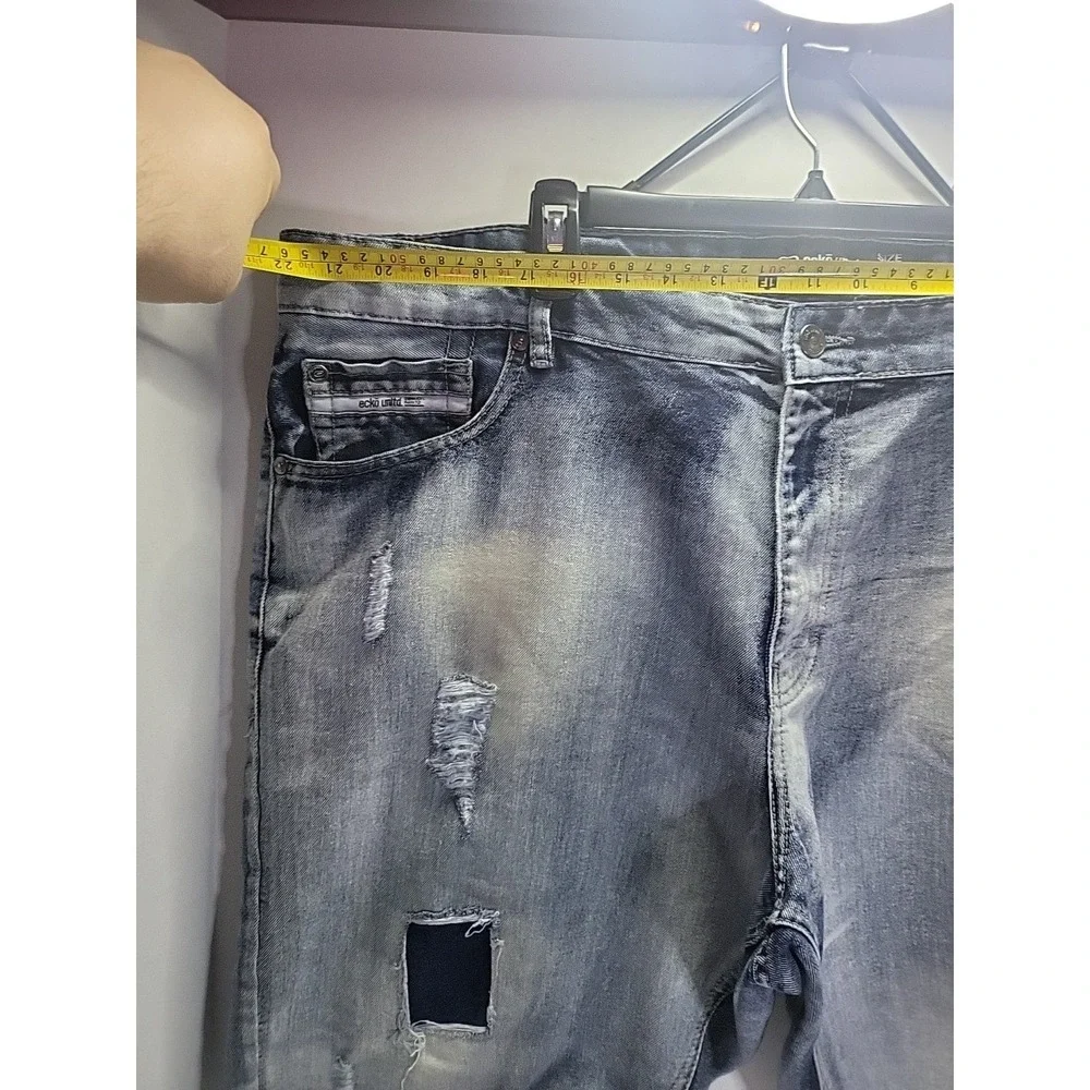 Ecko Unltd Shorts Mens 44 Blue Acid Wash Distressed Jean‎ Denim Bermuda Casual